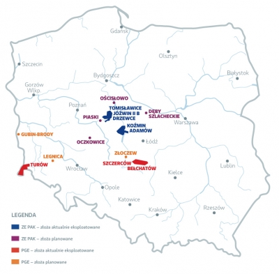 Eksploatowane i planowane kopalnie odkrywkowe węgla brunatnego